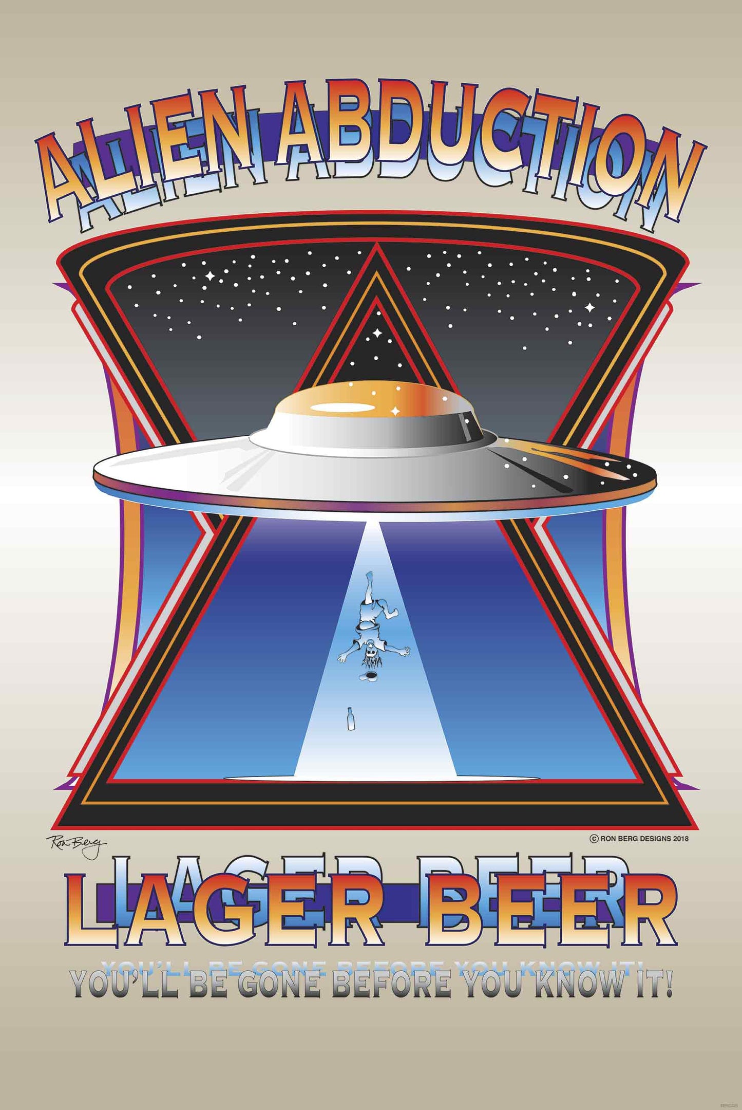 Alien Abduction Lager Vintage Sign, Man Cave, Metal Sign, Wall Art, 24 X 36 Inches