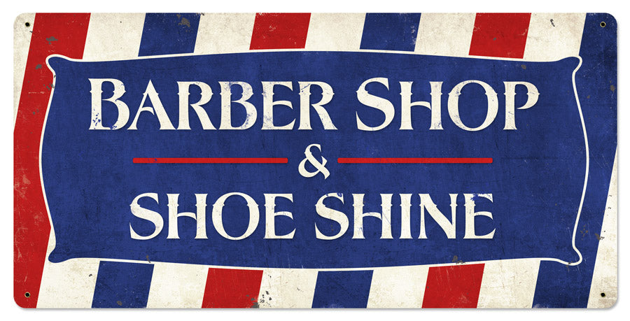 Barber Shop & Shoeshine Vintage Sign, Advertisements, Metal Sign, Wall Art, 24 X 12 Inches