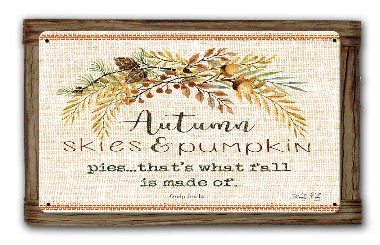 Fall Autumn Skies Wood Framed Vintage Sign, Home & Garden, Metal Sign, Wall Art, 16 X 10 Inches