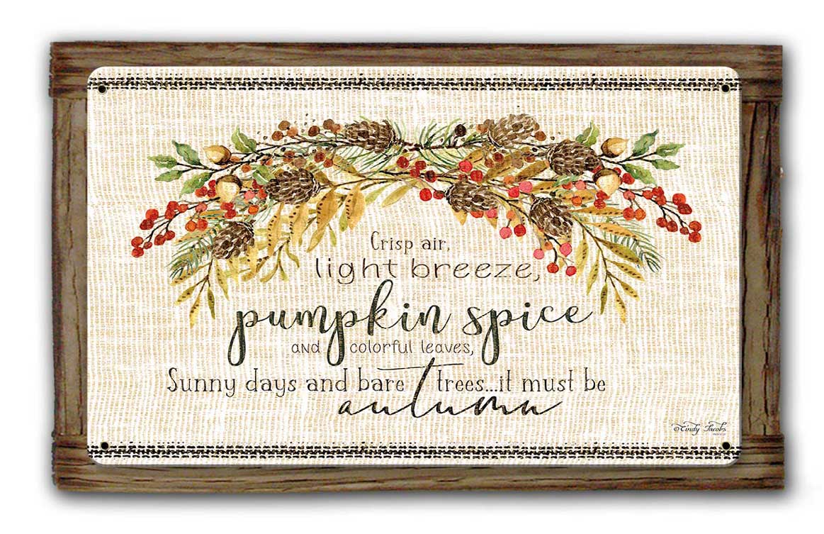 Fall Crisp Air Wood Framed Vintage Sign, Home & Garden, Metal Sign, Wall Art, 16 X 10 Inches
