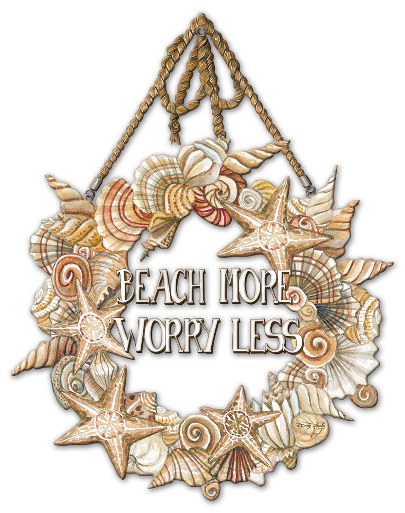 Coastal Wreath Beach More Worry Rope Vintage Sign, Home & Garden, Metal Sign, Wall Art, 14 X 18 Inches