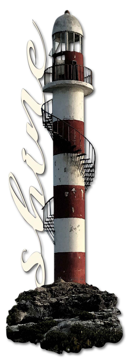 Coastal Lighthouse Cutout Vintage Sign, Home & Garden, Metal Sign, Wall Art, 10 X 30 Inches