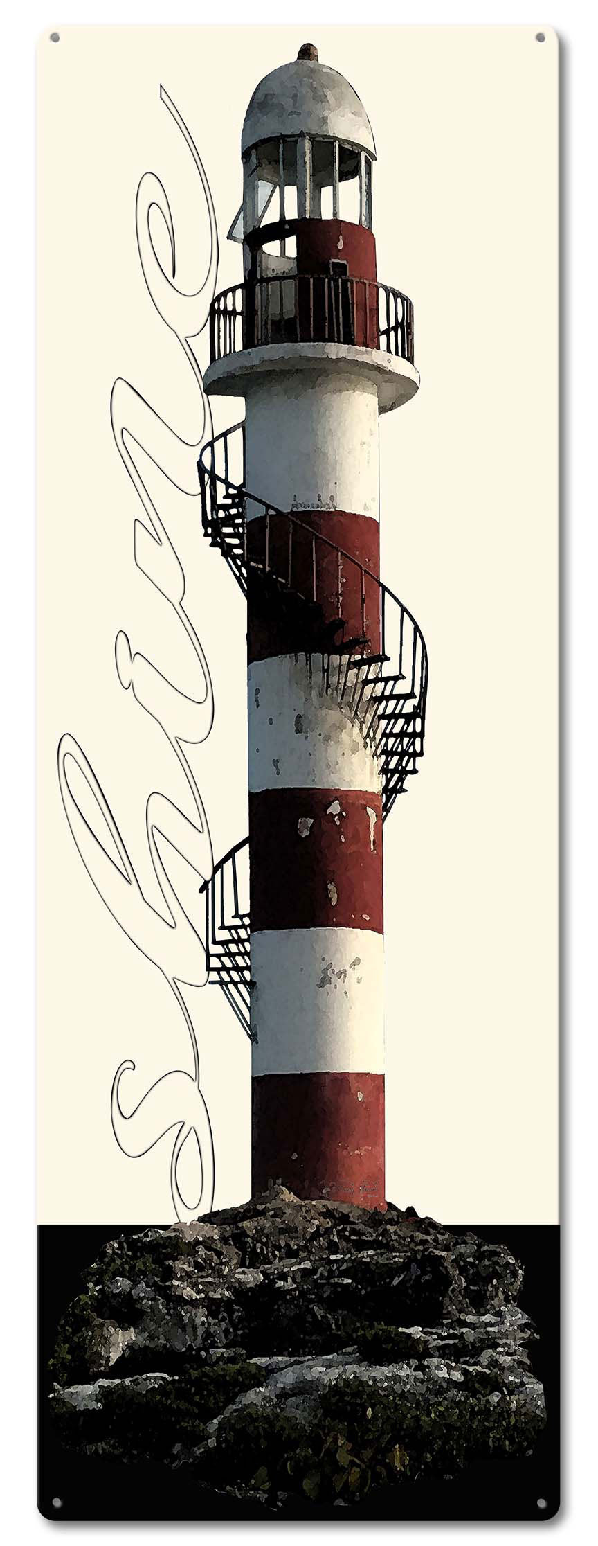 Coastal Lighthouse Red White Vintage Sign, Home & Garden, Metal Sign, Wall Art, 11 X 30 Inches