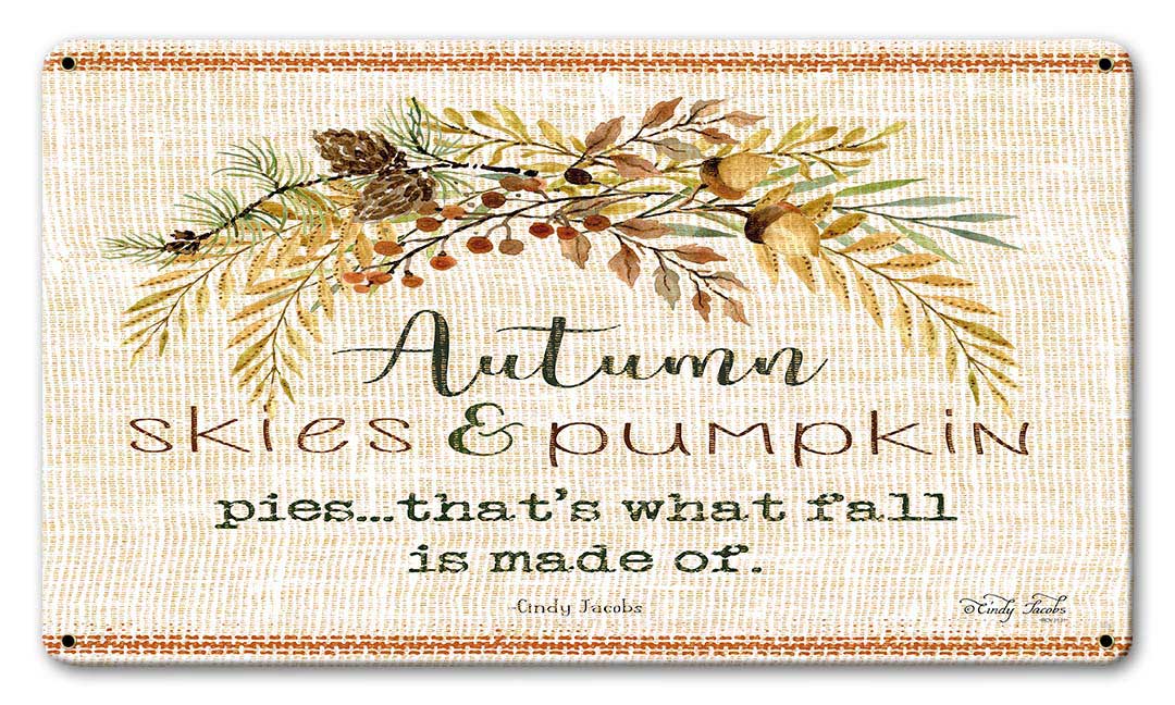 Wood Grain Fall Autumn Skies Vintage Sign, Home & Garden, Metal Sign, Wall Art, 14 X 8 Inches