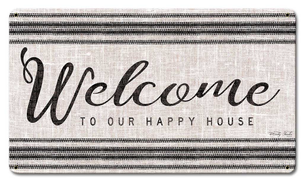 Wood Grain Welcome Vintage Sign, Home & Garden, Metal Sign, Wall Art, 24 X 14 Inches