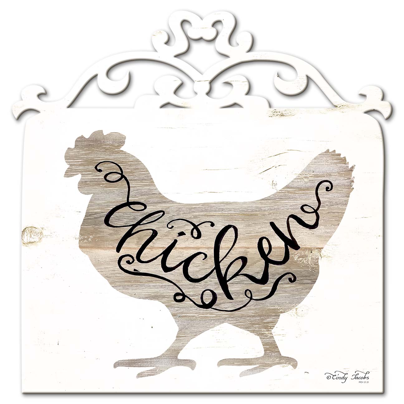 White Chicken Vintage Sign, Home & Garden, Metal Sign, Wall Art, 17 X 17 Inches