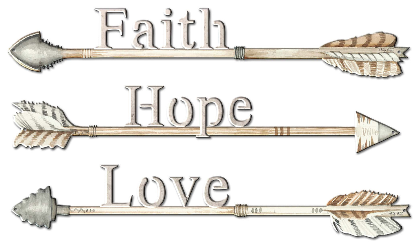 Arrows Faith Hope Love Vintage Sign, Ocean and Beach, Metal Sign, Wall Art, 28 X 16 Inches