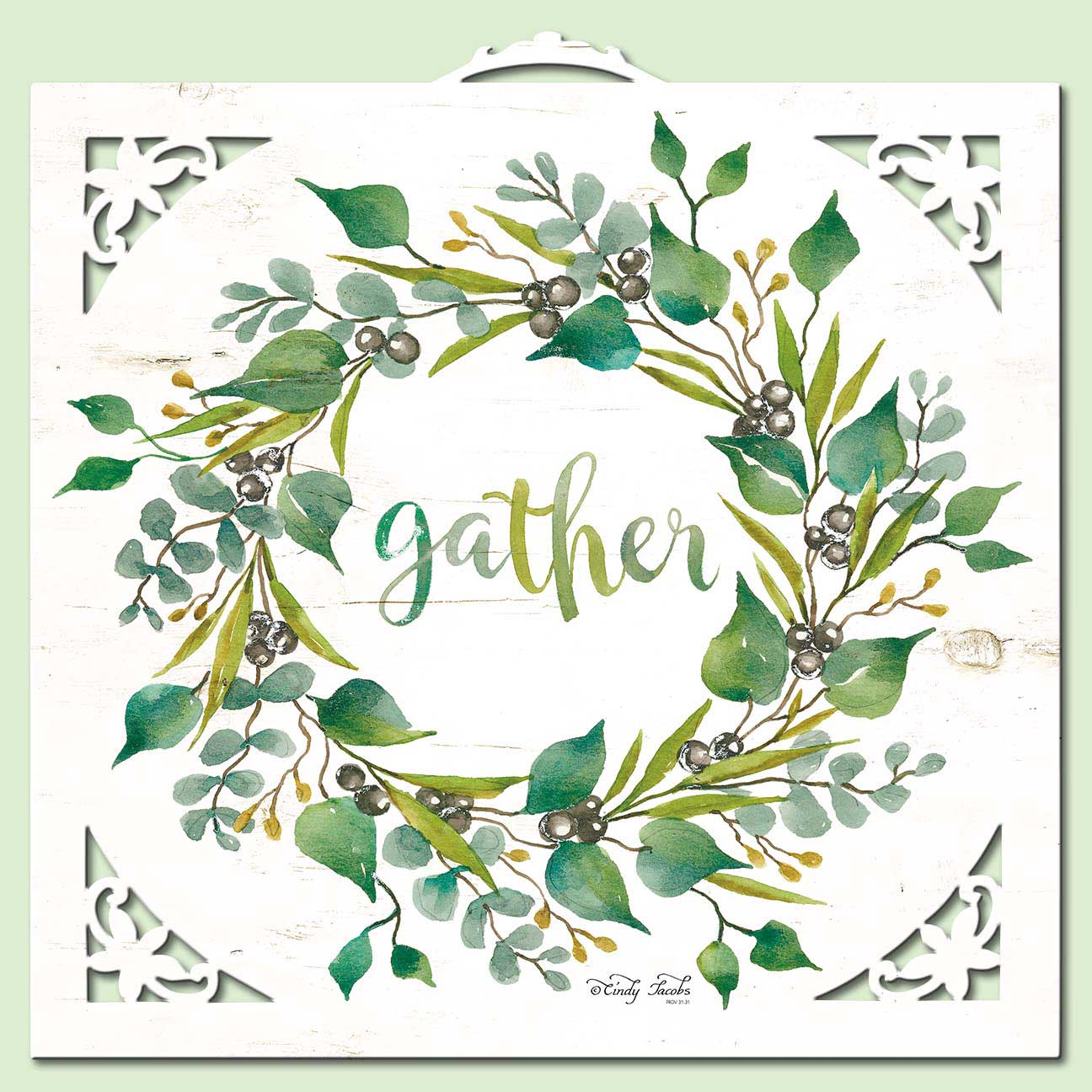 EUC Wreath Gather Vintage Sign, Home & Garden, Metal Sign, Wall Art, 24 X 24 Inches