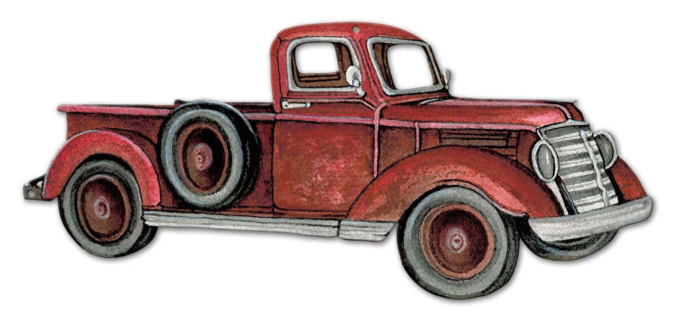 Red Pickup Vintage Sign, Home & Garden, Metal Sign, Wall Art, 18 X 8 Inches