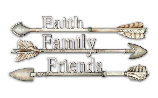 Arrows Faith Family Friends Vintage Sign, Ocean and Beach, Metal Sign, Wall Art, 14 X 8 Inches