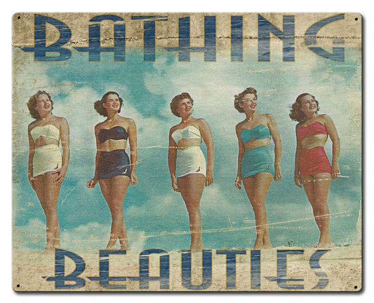 Bathing Beauties Vintage Sign, Automotive, Metal Sign, Wall Art, 24 X 16 Inches