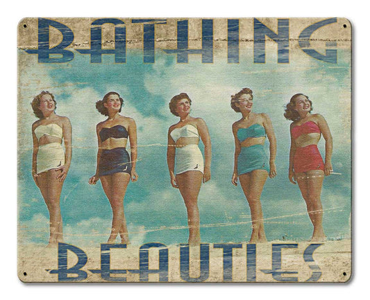 Bathing Beauties Vintage Sign, Automotive, Metal Sign, Wall Art, 15 X 12 Inches