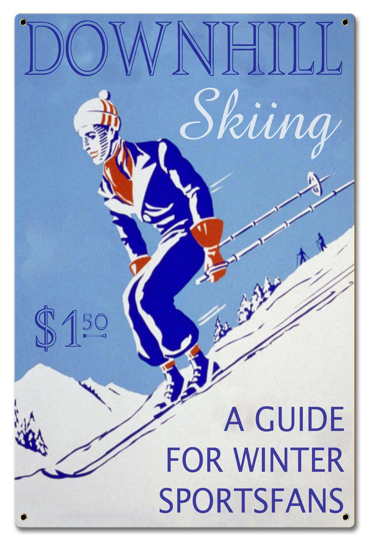 Downhill Skiing Guide Vintage Sign, Automotive, Metal Sign, Wall Art, 16 X 24 Inches