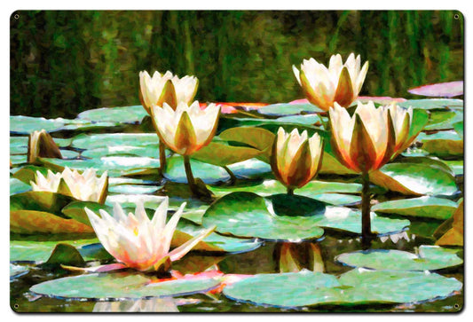 Water Lillies A La Monet Vintage Sign, Automotive, Metal Sign, Wall Art, 24 X 24 Inches
