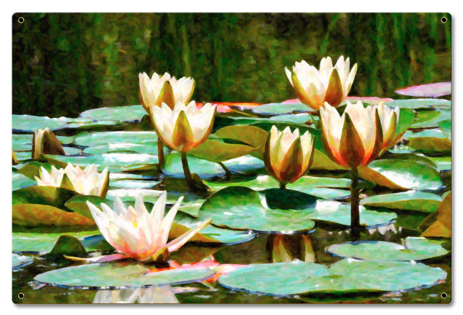 Water Lillies A La Monet Vintage Sign, Automotive, Metal Sign, Wall Art, 24 X 16 Inches
