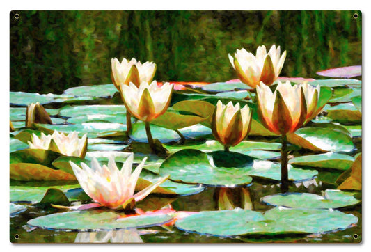 Water Lillies A La Monet Vintage Sign, Automotive, Metal Sign, Wall Art, 24 X 16 Inches