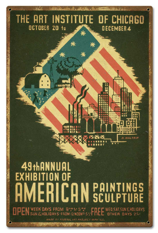 Art Institute Of Chicago 49th Annual Distressed Vintage Sign, Automotive, Metal Sign, Wall Art, 16 X 24 Inches