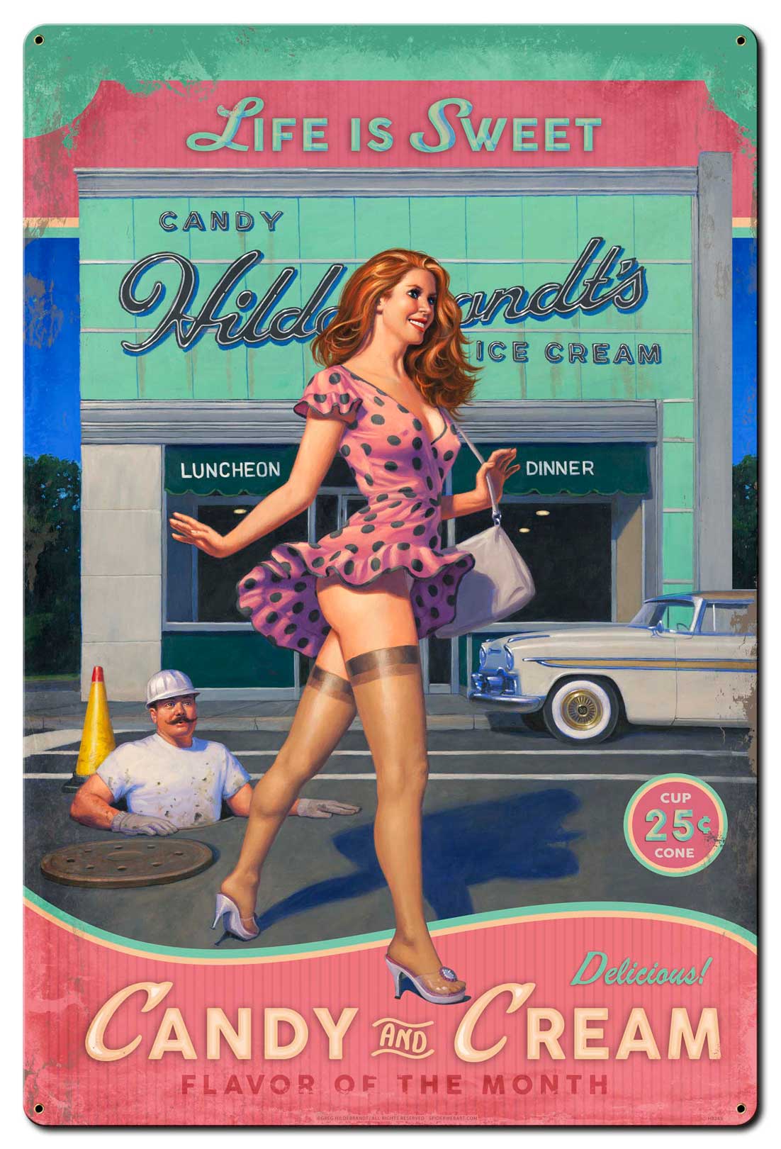Candy and Cream Vintage Sign, Pinup Girls, Metal Sign, Wall Art, 36 X 24 Inches