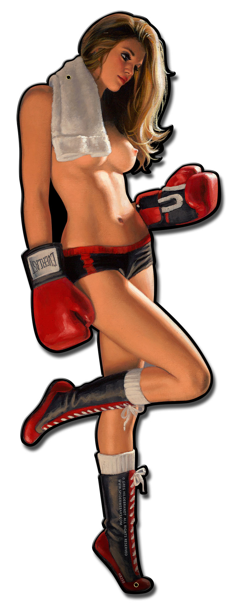 Boxing Girl Vintage Sign, Pinup Girls, Metal Sign, Wall Art, 8 X 22 Inches