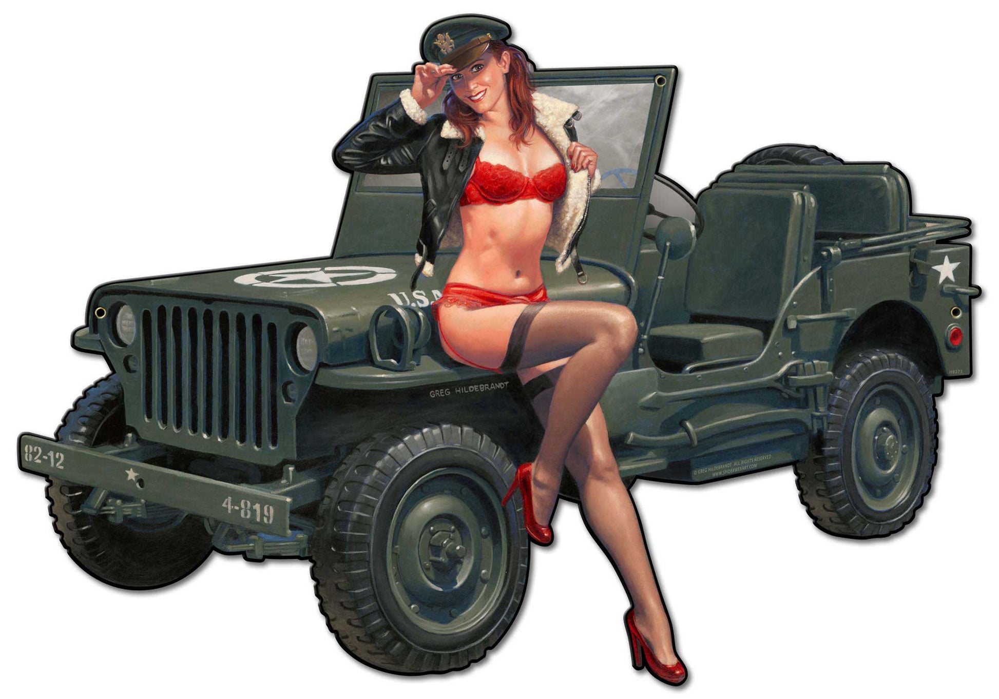 Willys Overland Vintage Sign, Pinup Girls, Metal Sign, Wall Art, 29 X 20 Inches