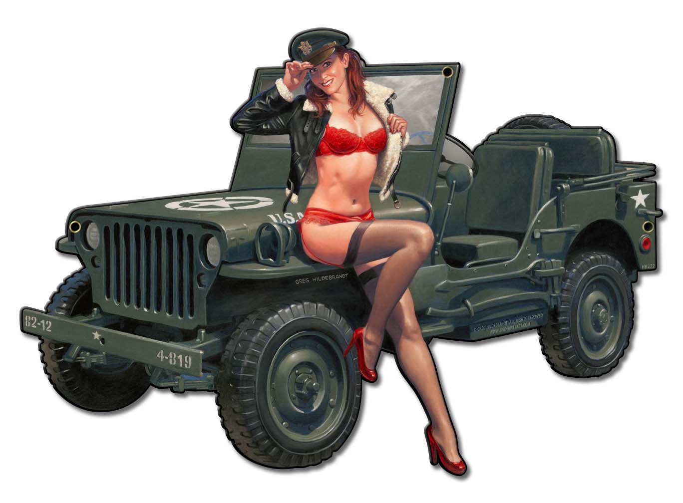 Willys Overland Vintage Sign, Pinup Girls, Metal Sign, Wall Art, 18 X 13 Inches