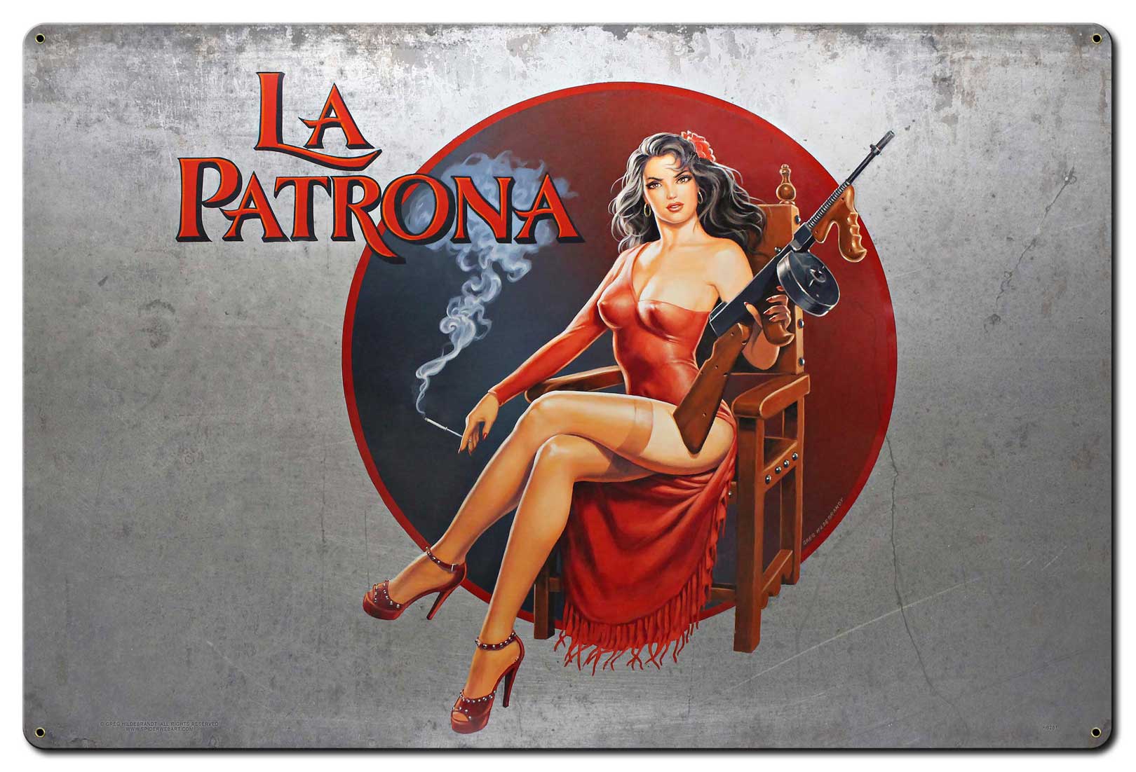 La Patrona Vintage Sign, Pinup Girls, Metal Sign, Wall Art, 36 X 24 Inches