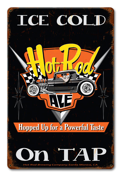 Ice Cold Ale on Tap Vintage Sign, Automotive, Metal Sign, Wall Art, 12 X 18 Inches