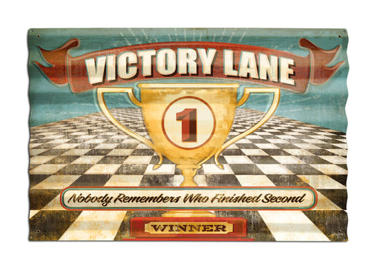 Victory Lane Corrugated Vintage Sign, Automotive, Metal Sign, Wall Art, 24 X 16 Inches