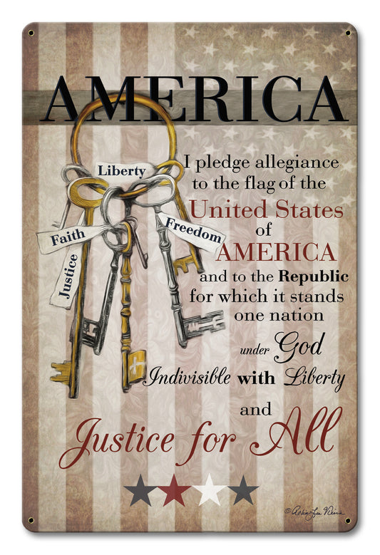 America Pledge Of Allegiance Vintage Sign, Automotive, Metal Sign, Wall Art, 12 X 18 Inches