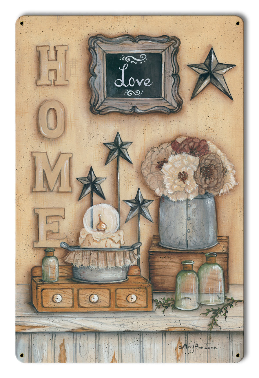 Home Love Vintage Sign, Automotive, Metal Sign, Wall Art, 12 X 18 Inches