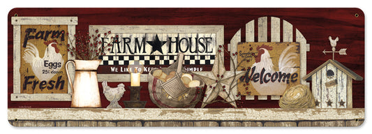 Farm House Welcome Vintage Sign, Automotive, Metal Sign, Wall Art, 24 X 8 Inches