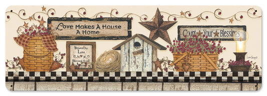 Love Makes A House A Home Vintage Sign, Automotive, Metal Sign, Wall Art, 24 X 8 Inches
