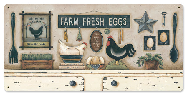 Farm Fresh Eggs Vintage Sign, Food & Drink, Metal Sign, Wall Art, 24 X 12 Inches