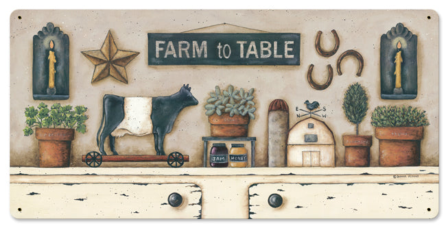 Farm To Table Vintage Sign, Automotive, Metal Sign, Wall Art, 24 X 12 Inches