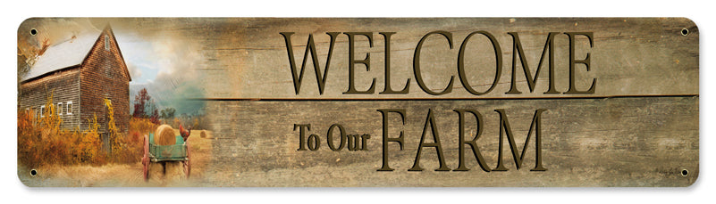 Welcome To Our Farm Vintage Sign, Automotive, Metal Sign, Wall Art, 20 X 5 Inches