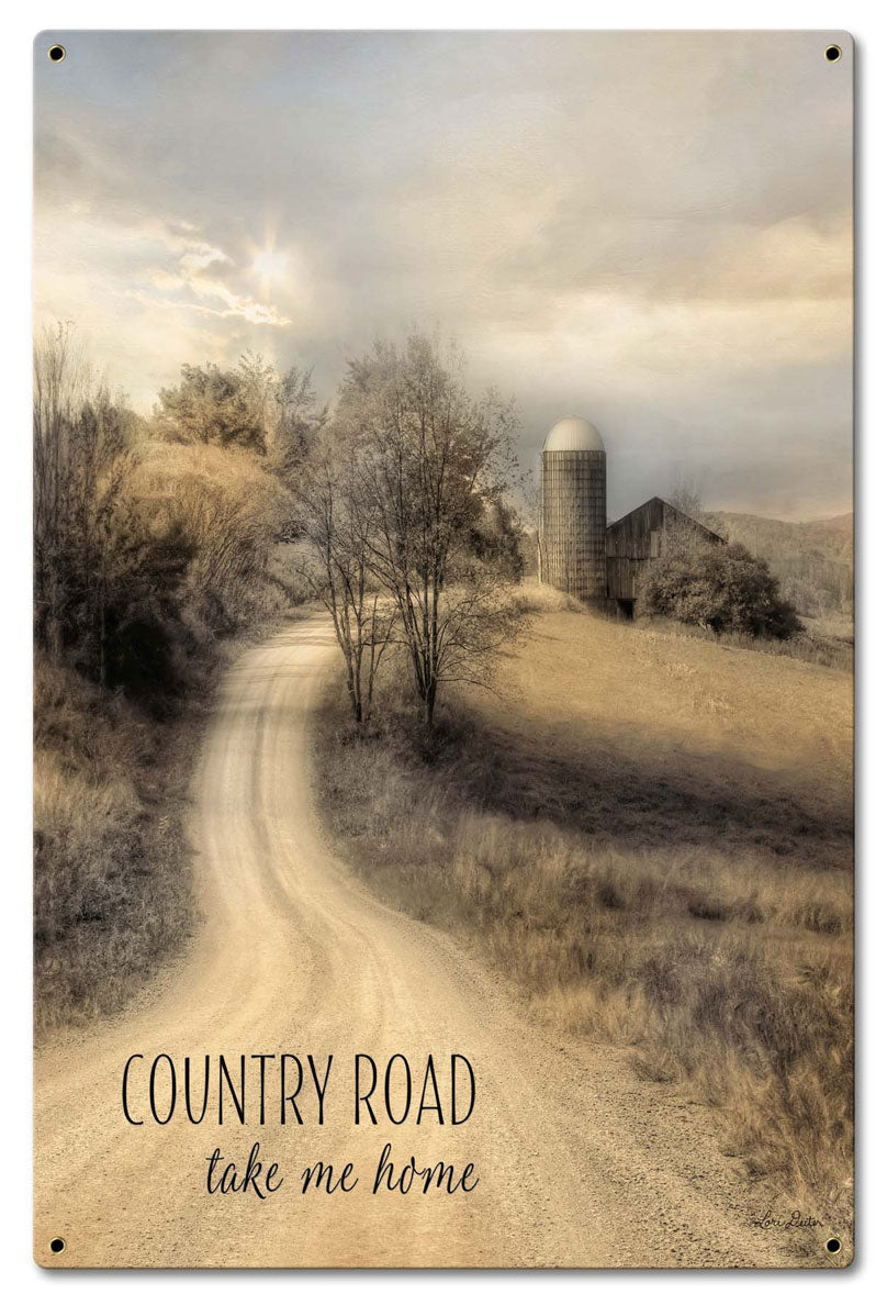 Country Road Take Me Home Vintage Sign, Automotive, Metal Sign, Wall Art, 16 X 24 Inches