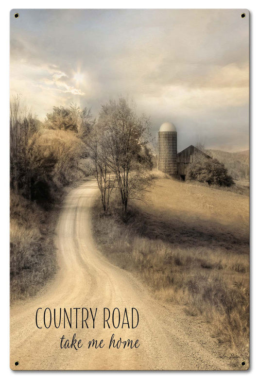 Country Road Take Me Home Vintage Sign, Automotive, Metal Sign, Wall Art, 16 X 24 Inches