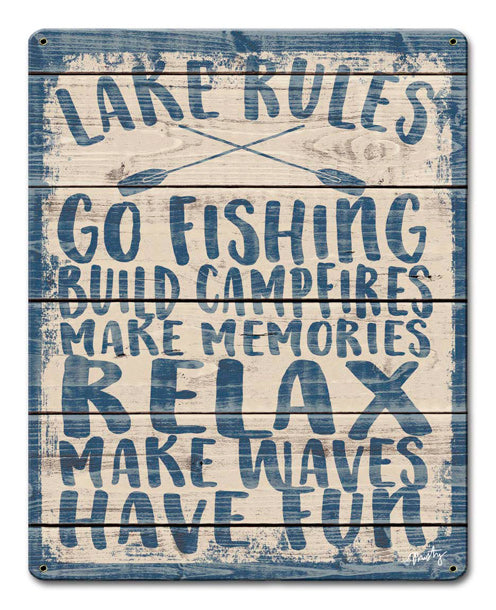 Lake Rules Vintage Sign, Automotive, Metal Sign, Wall Art, 12 X 15 Inches