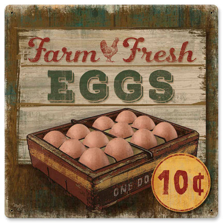 Farm Fresh Eggs Vintage Sign, Food & Drink, Metal Sign, Wall Art, 12 X 12 Inches