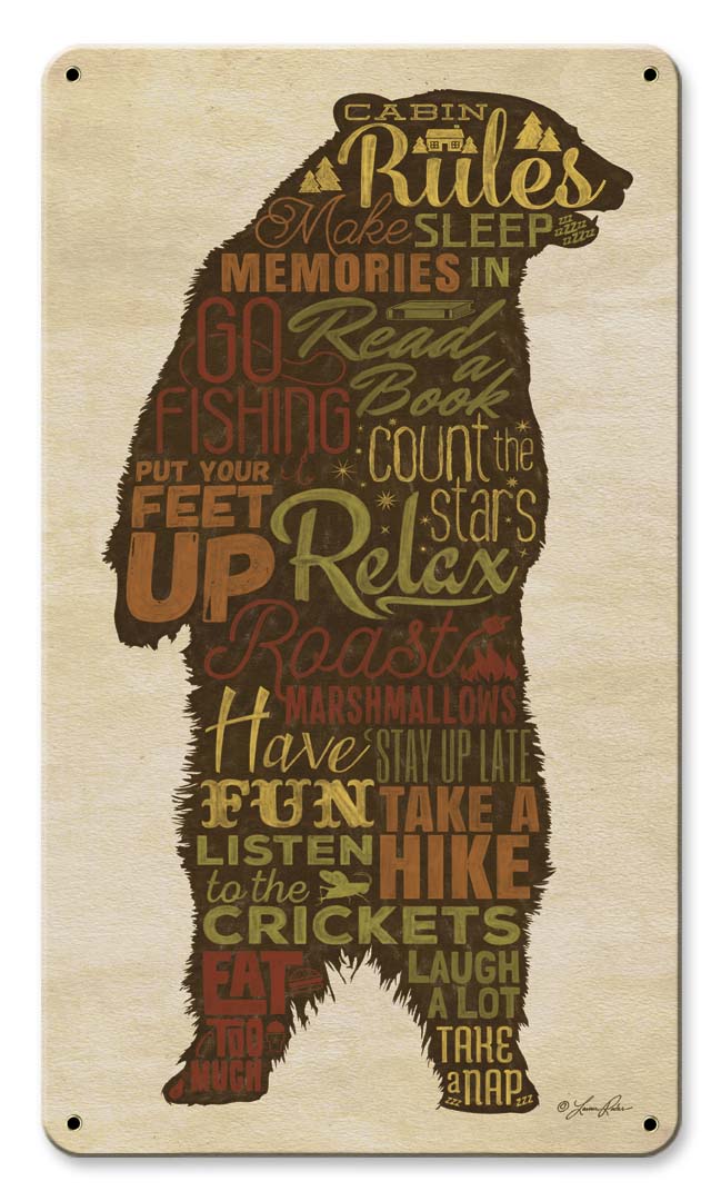 Cabin Rules Bear Vintage Sign, Home & Garden, Metal Sign, Wall Art, 8 X 14 Inches