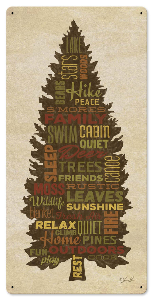 Tree Outdoor Words Vintage Sign, Automotive, Metal Sign, Wall Art, 12 X 24 Inches