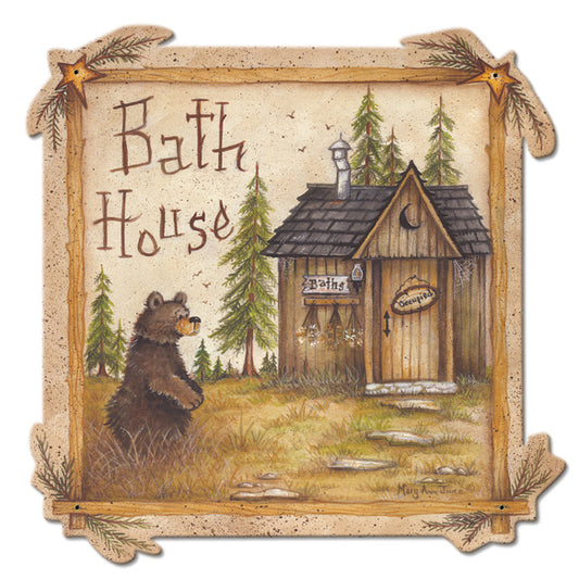 Bath House Bear Vintage Sign, Automotive, Metal Sign, Wall Art, 13 X 13 Inches