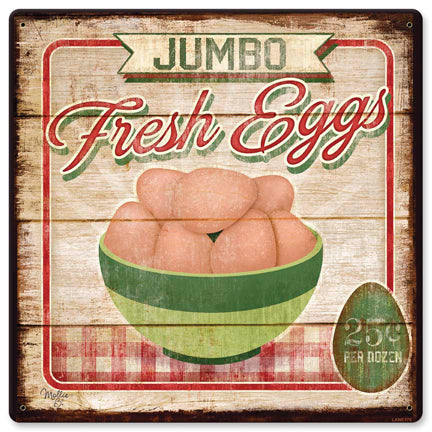Jumbo Fresh Eggs Vintage Sign, Food & Drink, Metal Sign, Wall Art, 12 X 12 Inches