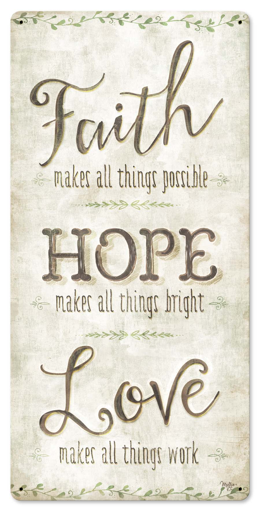 Faith Hope Love Vintage Sign, Ocean and Beach, Metal Sign, Wall Art, 12 X 24 Inches