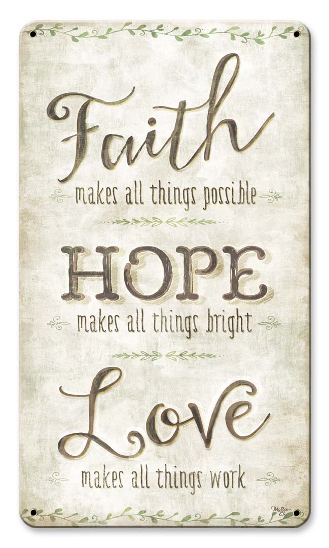 Faith Hope Love Vintage Sign, Ocean and Beach, Metal Sign, Wall Art, 8 X 14 Inches
