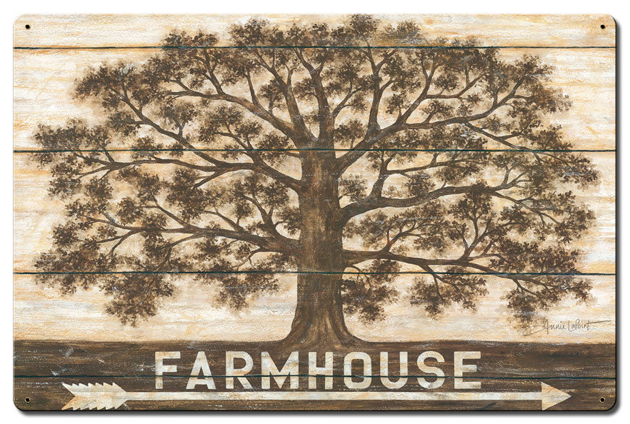 Farmhouse Tree Vintage Sign, Automotive, Metal Sign, Wall Art, 24 X 16 Inches