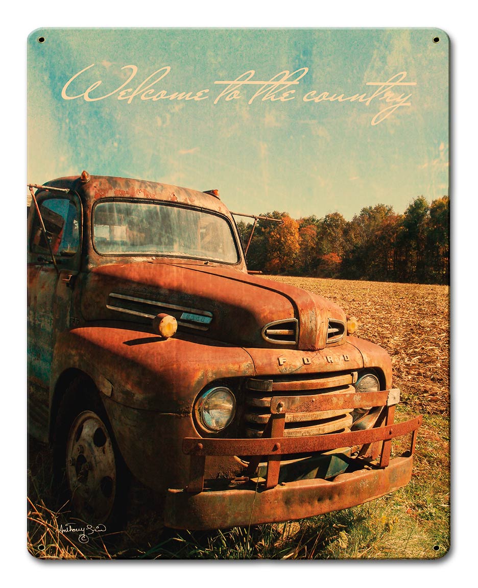 Welcome to the Country Vintage Sign, Automotive, Metal Sign, Wall Art, 12 X 15 Inches