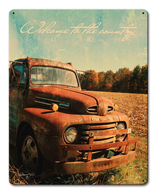 Welcome to the Country Vintage Sign, Automotive, Metal Sign, Wall Art, 12 X 15 Inches