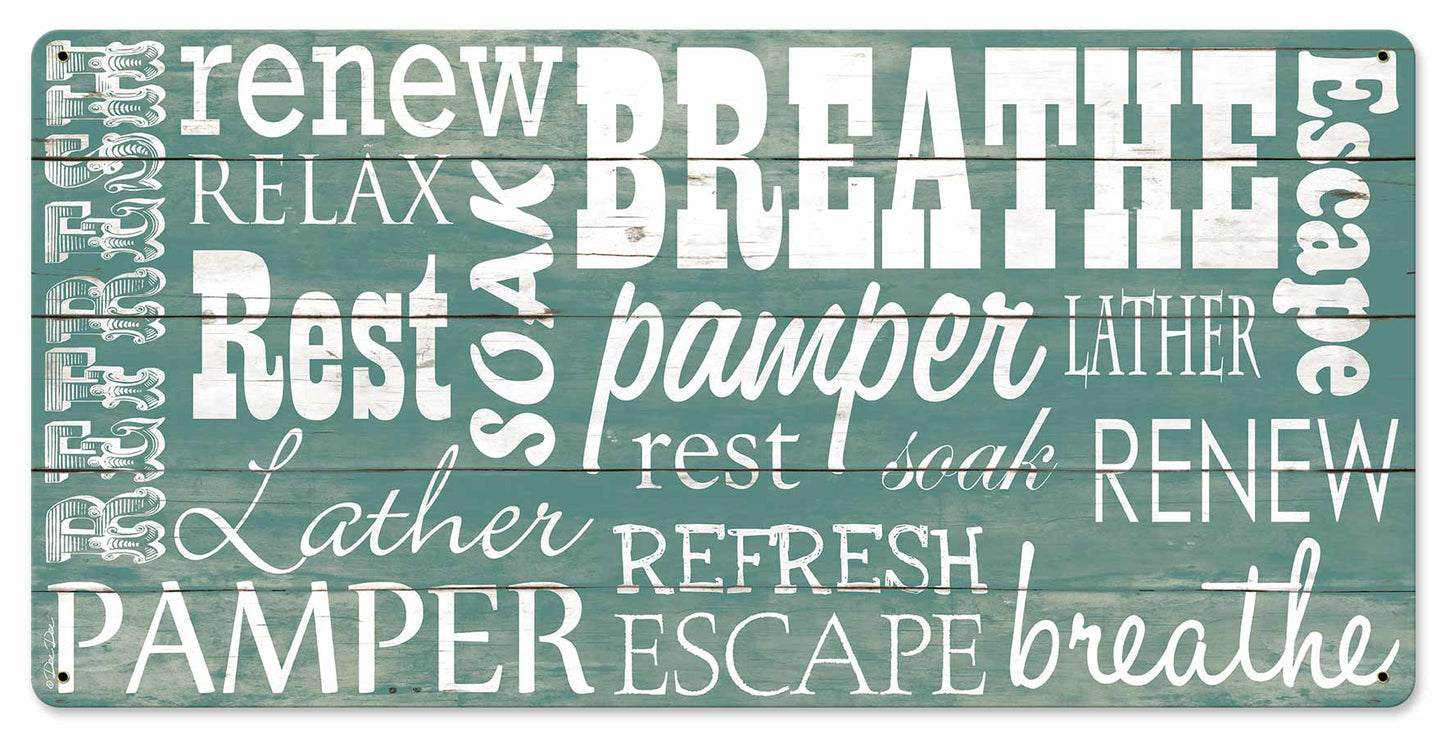 Breathe Pamper Refresh Vintage Sign, Automotive, Metal Sign, Wall Art, 24 X 12 Inches