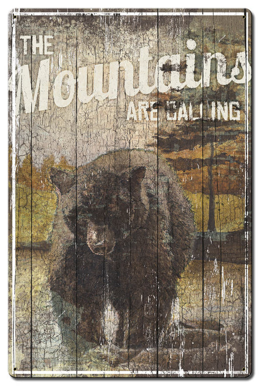 The Mountains Are Calling Vintage Sign, Automotive, Metal Sign, Wall Art, 16 X 24 Inches